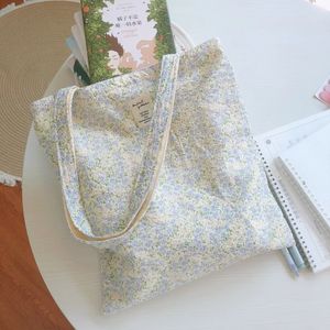 Bomull Floral Womens Bag stor duk shopping axelväska för livsmedelsbutik återanvändbar hopfällbar kvinnliga studenter böcker på handväskor 240228