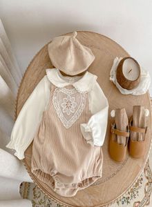 Ins New cute spring fall Rompers set infant Kids long sleeve White Top And Romper baby Climb 100 cotton6952196