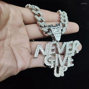 Ожерелья с подвесками 2024 для мужчин и женщин в стиле хип-хоп NEVER GIVE UP ожерелье с кристаллами кубинская цепочка в стиле хип-хоп Iced Out Bling модные украшения