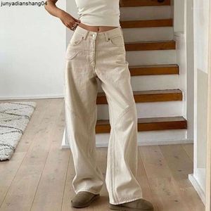 Jeans da donna Pantaloni casual in denim da donna Moda Beige Pantaloni vintage a vita alta a gamba larga Classici streetwear da donna autunnali