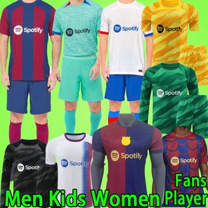 Conjunto de camisa de futebol home 2023-2025 para homens, mulheres, crianças, goleiro, goleiro, camiseta, camisa de futebol, uniforme do Barça, meninos, Pedri, Lewandowski, Gavi, João Félix