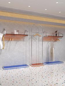 Kitchen Storage Wall-mounted Clothing Store Display Rack Stainless Steel Acrylic Hanging Clothes Women's Special Shelves