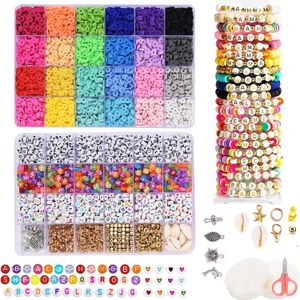 7000 st pärltillbehörssats DIY Polymer Clay Pärlor Set 6mm Rainbow Color Flat Chip Beads Boho Armband Necklece GÖR LETTER 240220