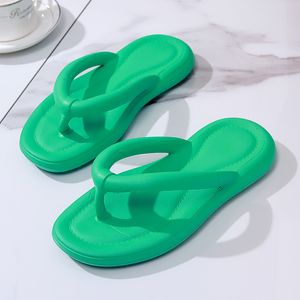 2023 The new female summer fashion outside wear non-slip net red beach eva solid color flat bottom step on shit sense foot flip flops