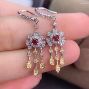 Dangle Earrings MeiBaPJ Natural Pigeon Blood Ruby Gemstone Tassels Drop Real 925 Silver Fine Charm Jewelry For Women