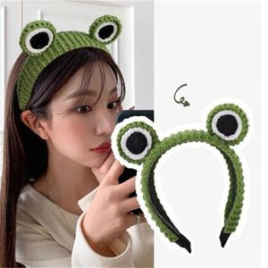 New Big Eyes Knit Frog Headband Wash Makeup Hair Band Cute Cartoon Scrunchies Autumn Spring Headdress Hair Accessories