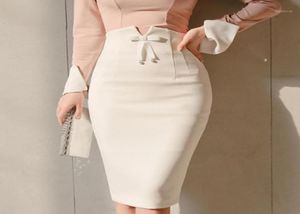 2020 Plus Size Office Ladies High midja Bow White Women Pencil kjol Sexig höftpaket Femme kjol Arbete Business Women14858313