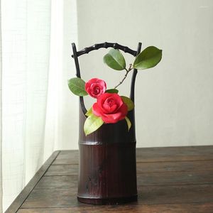 Vasen, traditioneller Stil, handgehalten, natürlicher Bambus-Blumenbehälter, Retro-Zen-Mini-Blumenkorb, Bonsai für Zuhause, El Teehaus, Teetisch