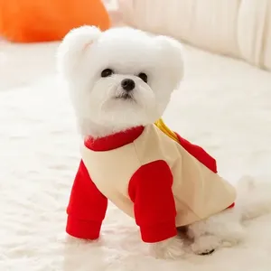 Cão vestuário suéter filhote de cachorro bolso teddy tração e ursos quentes roupas inverno outono batatas fritas pulôver francês vermelho