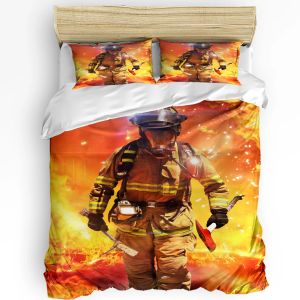 sets Firefighter Tool Flame Duvet Cover Bed Bedding Set For Double Home Textile Quilt Cover Pillowcases Bedroom Bedding Set No Sheet