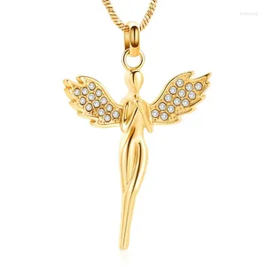 Pendant Necklaces With Clear Crystal Stainless Steel Angel Cremation Necklace For Ashes Of Loved Ones Keepsake Memroial Urn Jewelry