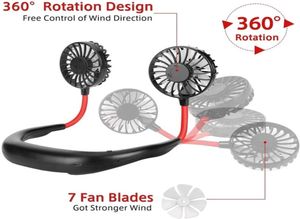 Portable LED Light USB Rechargeable Lazy Neck Fan Sports Office Outdoor Travel Hanging Dual Air Cooling Sport 360 Degree7179272