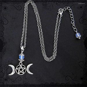 Collane con ciondolo Tripla dea della luna Wicca Stregoneria Collana pagana Ciondoli con perline Pentagramma Gioielli in lega metallica Regali per donne adatti