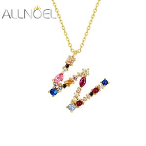 Allnoel 26 Bet Pendant Necklace Women 925 Sterling Silver Rainbow Colorful Crystal Initial Letter M K W F Gold Fine Jewelry 240228