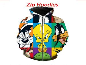 Nova moda unissex dos desenhos animados Looney Tunes 3D impressão jaqueta moletom com capuz zip up agasalho com capuz tops MH027355035