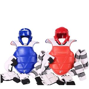 テコンドー5ピースセットテコンドー保護ギアヘルメットアーマーキックボクシングボクシンググローブテコンドー機器ヘッドプロテクター240226