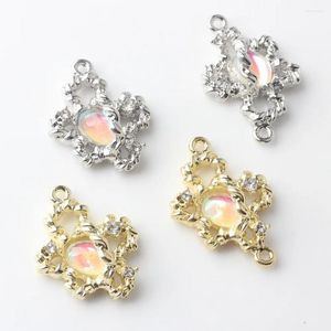 Charms 10Pcs Plating Alloy Resin Hollowed Flower For Jewelry Making Earring Pendant Necklace Bracelet Accessories Diy Material