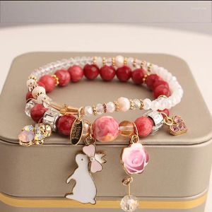 Charme pulseiras estilo japonês fresco doce menina pulseira contas de cristal para jóias elásticas estudantes presente da amizade