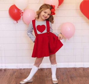 幼児の子供のドレスベビーバレンタインデードットハートシェイプ長袖のトップス衣装