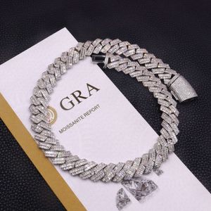 تمرير اختبار الماس 16 مم وعرض 925 سلسلة رابط كوبي فضية للرجال Gra Moissanite Diamond Hip Hop Bracelet