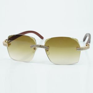 Ny fabriksdirektförsäljning dubbelrad diamantklippta solglasögon 3524018 med tiger trä ben designer glasögon storlek 18-135 mm