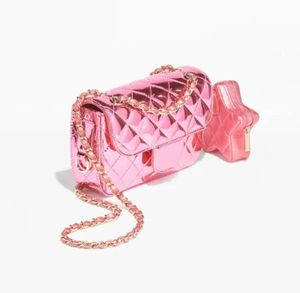 2024 Nuovo 24C Designer Mini Flap Bag Stella Portamonete Specchio Pelle di vitello Pelle di vitello metallizzata Oro rosa Nastro in pelle di metallo Crossbody Spalla di lusso da donna