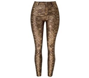 Women039s calças capris magro cobra padrão fino ajuste feminino couro automóveis namorado europeu cintura alta para streetwear b9136676032