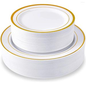 Disposable Dinnerware 40pcs Gold Plastic Plates Dinner And Salad Combo Heavy Duty For Parties Wedding