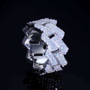 Gorąca sprzedaż biżuterii 18K złota Plane 925 Srebrny Hip Hop Iced Out VVS Moissanite Diamond Cuban Link Pierścień