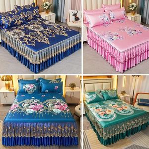 3 datorer Set Modern Royal Blue Bed Bead Cool Bed Kirt Machine Washable Sheets With Elastic Band för Queen King Size 240227