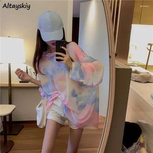 T-shirt da donna T-shirt a maniche lunghe Donna Estate A prova di sole Allentato Traspirante Tie Dye Design alla moda Sottile O-Collo Stile coreano Streetwear Chic