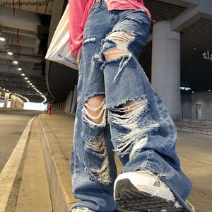 Womens Jeans Streetwear Straight Pants Ladies Ripped High midja Löst brett ben Y2K Summer Plus Size Street Jean 230313