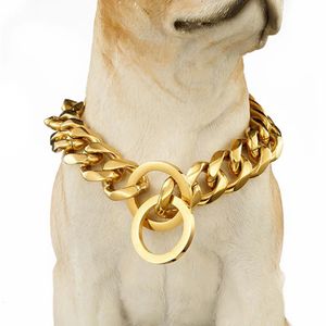 19MM Stainless Steel Dog P Chock Collar Metal Chain Necklace Big Dogs Gold Walking Training Pet Supplies 240226