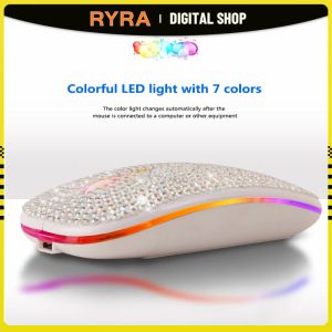 Mouse RYRA Mouse wireless Bluetooth Diamond Dual Mode Ricarica luminoso Mouse USB 2.4G portatile per tablet Telefono Computer Regalo per ragazze