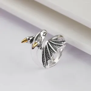 Cluster Anéis MeibaPJ S925 Sterling Silver Little Flying Dragon Ring Personalidade Moda para Mulheres / Homens Fine Jewelry