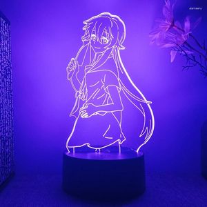 Luzes noturnas futuro diário yuno gasai anime figura 3d lâmpada led para quarto manga mirai nikki lava decoração de quarto presentes infantis