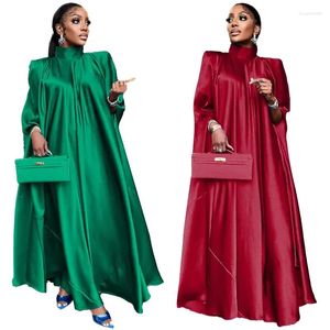 Ethnische Kleidung Muslimische Dame Elegantes Satinkleid High-Neck Loose Swing Abayas Islamische Mode Robe Modest Lange Frauen Afrikanische Maxi Jalabiya