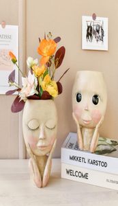 Creative Ceramic Vase Man Face Cute Man Portrait Tablettop Flower Vase Beige Figure Planter Sculpture Kids Gift7492746