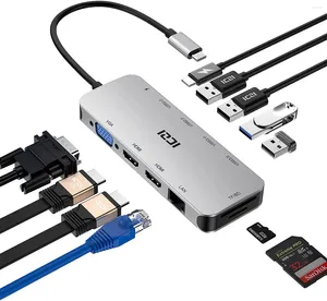 Док-станция с двумя HDMI ICZI USB C Hub Многопортовый адаптер 11-в-1 с 2 4 3,0/2,0 Gigabit Ethernet