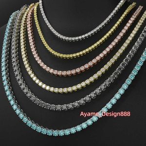 hip hop ice out 3mm 4mm 5mm 6mm black blue 925 sterling silver multicolour color VVS moissanite diamond tennis bracelet link chain necklace black blue rose gold