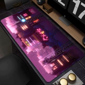 Pads Pixel Neon Art Mauspad Gamer XXL Rastkante Büro Großspiel Mauspad Gaming Zubehör Computer Mousepad Verlängern Schreibtischunterlage