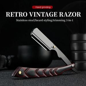 Men Professional Barber Razor Manual Shaver Straight Edge rostfritt stål raka vikar rakning med bladet 240228