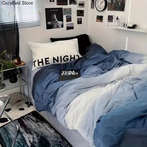 Luxury Gradient Blue Bedding Set Cartoon Duvet Cover Soft Queen Twin Full Size Grid Flat Bed Sheet Quilt Pillowcase 240226