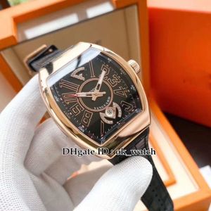 New Men's Collection Vanguard Rose Gold Case v 45 Sc DT Automatic Mens Watch Black Dial Leather Rubber Strap Gents Sport285H