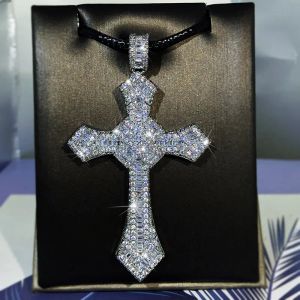 デザイナーのキラキラダイヤモンドストーンクロスペンダントネックレスプラチナメッキ男性女性愛好家ギフト宗教宝石