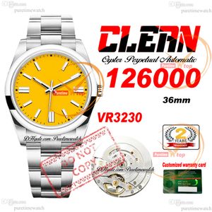 126000 VR3230 Automatic Unisex Watch Mens Womens Watches Clean CF 36mm Yellow Stick Dial 904L Stainless Steel Bracelet Super Edition Same Series Card Puretimewatch
