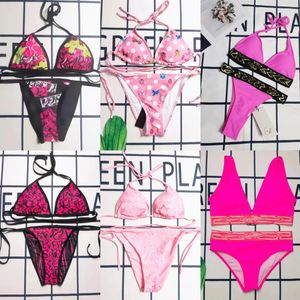 Bikini-Designer-Bikinis, Designer-Badeanzug, Badeanzug, Designer-Damen-Bikini mit Blumenmuster, zweiteiliger Bikini, Badeanzüge mit Buchstaben, Badebekleidung für den Strand, rosa Bikini-Badebekleidung für Damen