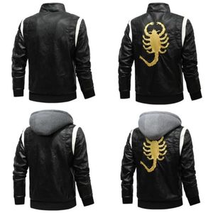 New Men's Motorcycle Biker Leather Jackets Scorpion Embroidery PU Coat Spring Autumn Fashion Stand Collar Leather Jacket