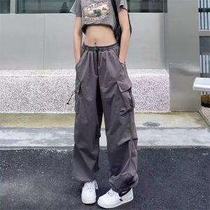 Женские брюки-карго Y2K, повседневные спортивные штаны в стиле Харадзюку с низкой талией и завязками, однотонные брюки-парашюты с завязками, брюки большого размера для бега