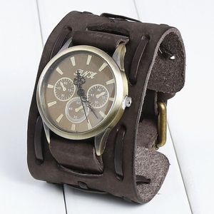 Vintage-Armbanduhr aus echtem Leder, modisch, Punk, für Herren, Teenager, Quarz-Armbanduhr, Armband, Armreif, Party, festliches Geschenk, drei dia282y